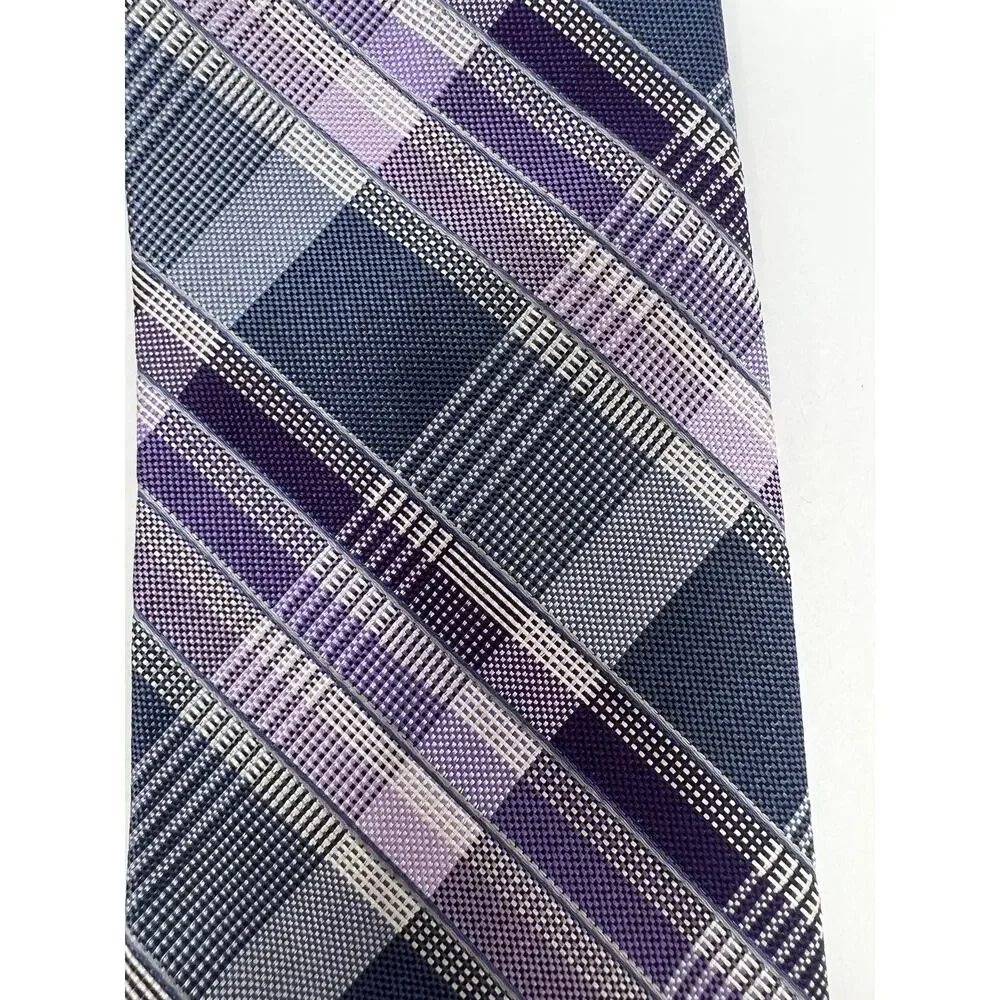 Pronto Uomo Purple Twill Silk Tie Classic Plaid Mens‎ Necktie